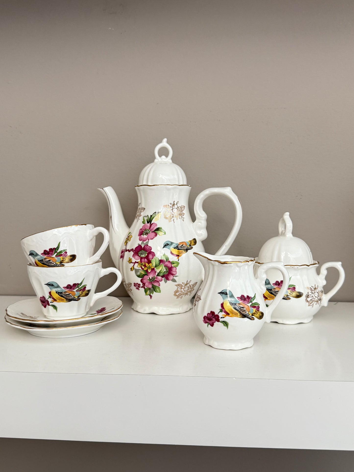 Bird Floral Porcelain 7 Piece  Set