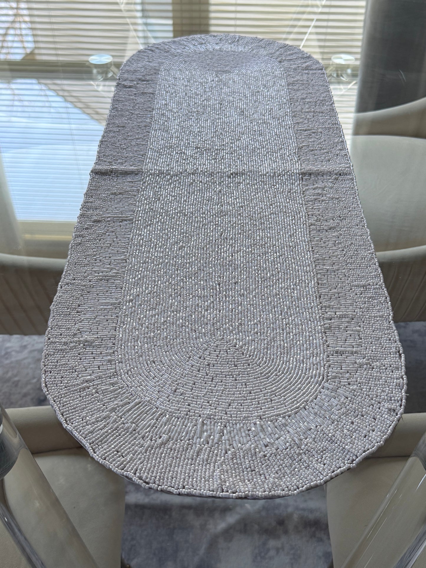 White Beaded Table runner