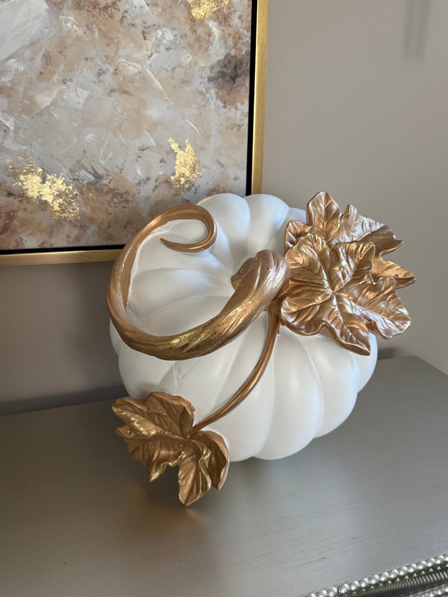 White And Gold Leaf 🍁 Pumpkin Large .