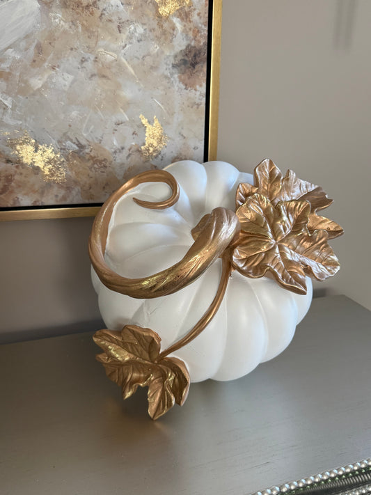 White And Gold Leaf 🍁 Pumpkin Large .