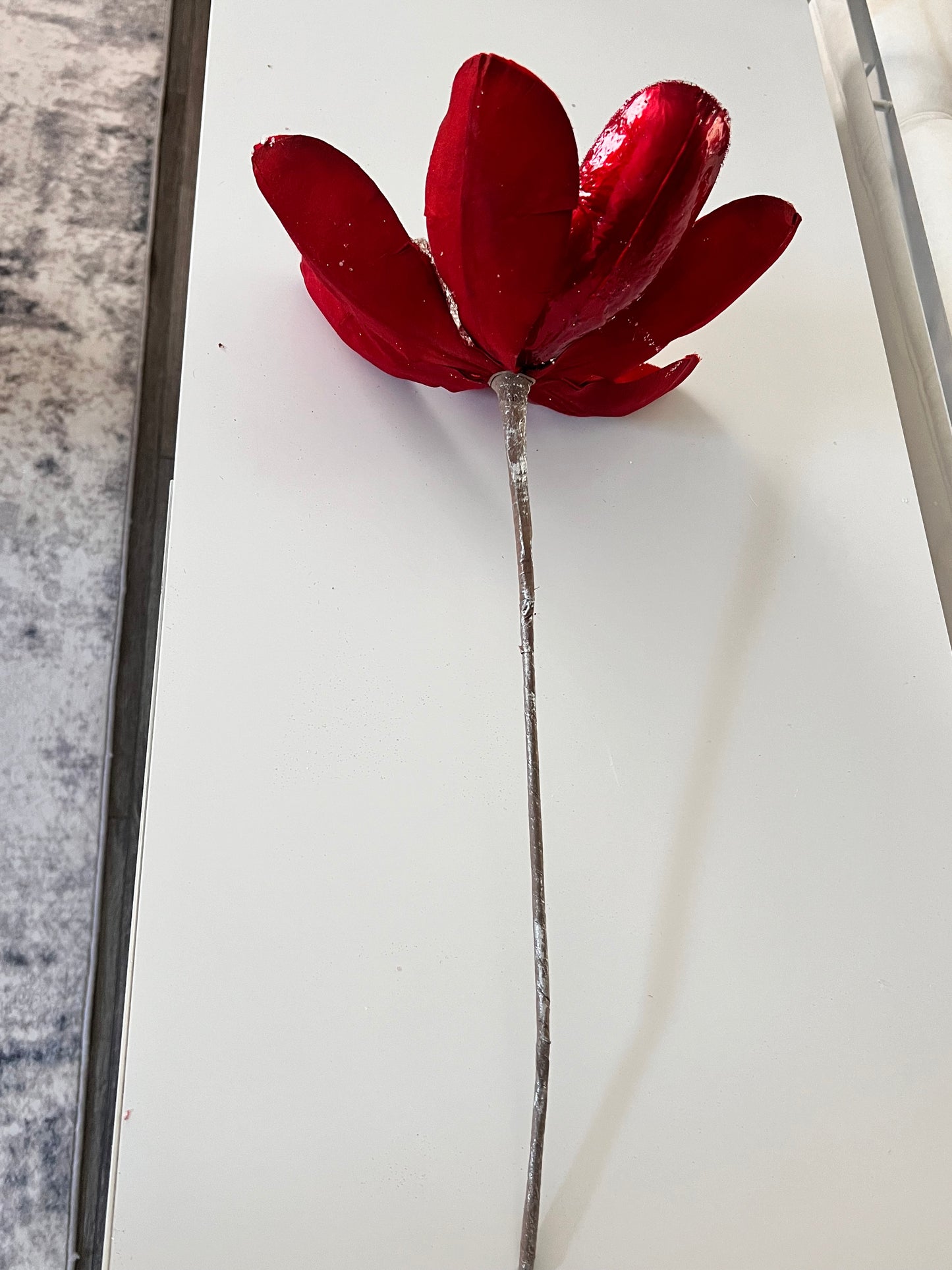 Red Magnolia Stem Whit White Pearls