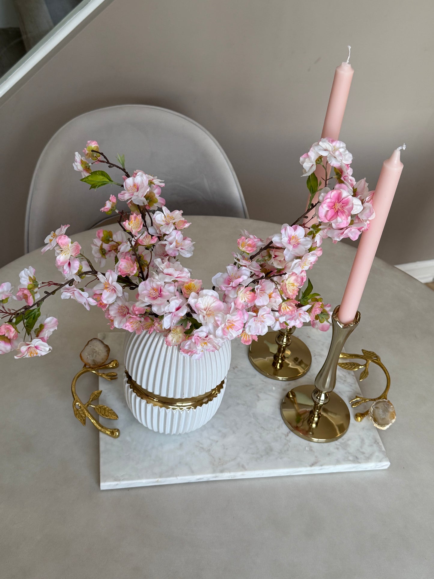 Marble tray Whit Gold Handle