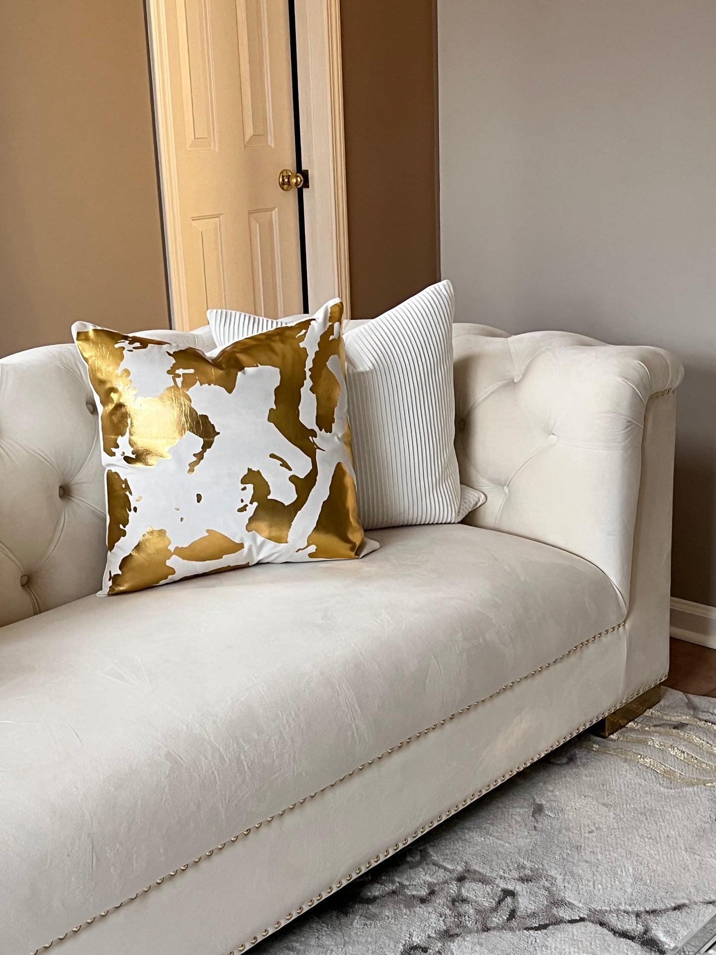 White and gold foil pillow cover