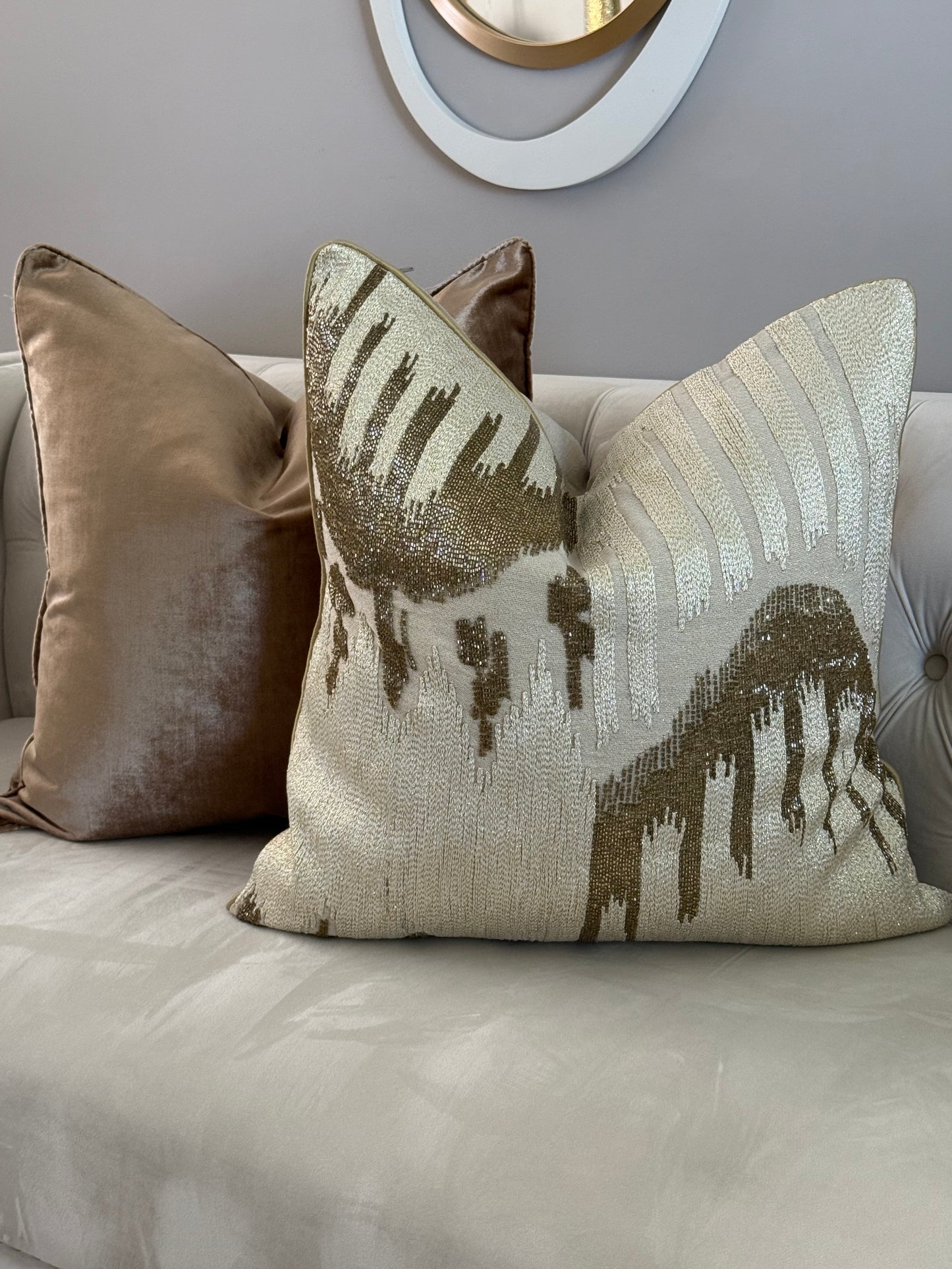 Beige and Gold beaded pillow