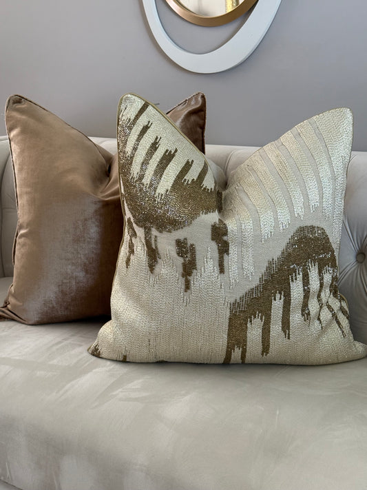 Beige and Gold beaded pillow