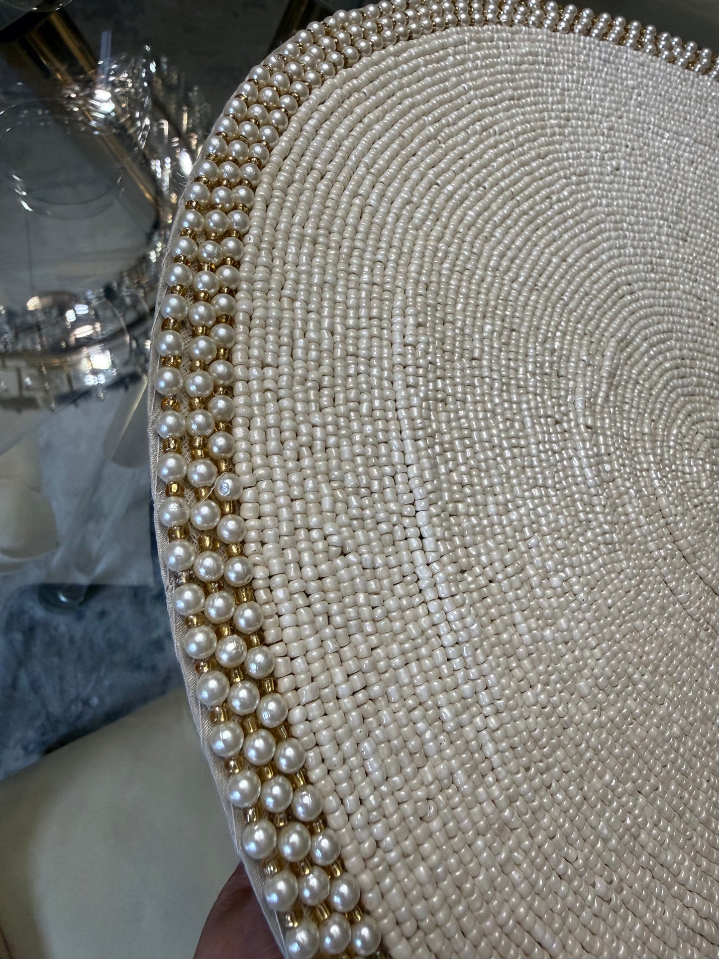 White Beaded Placemat Set Of 6