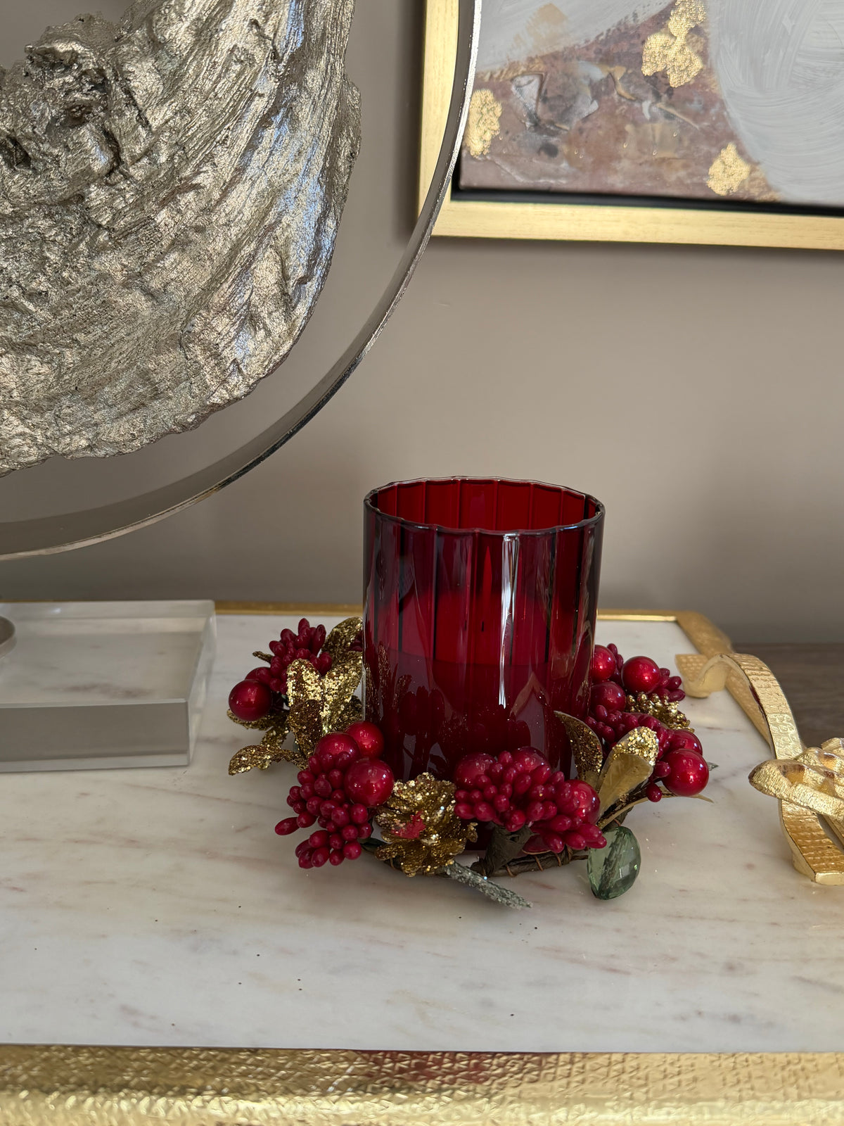 6” Red And Gold Candle Ring