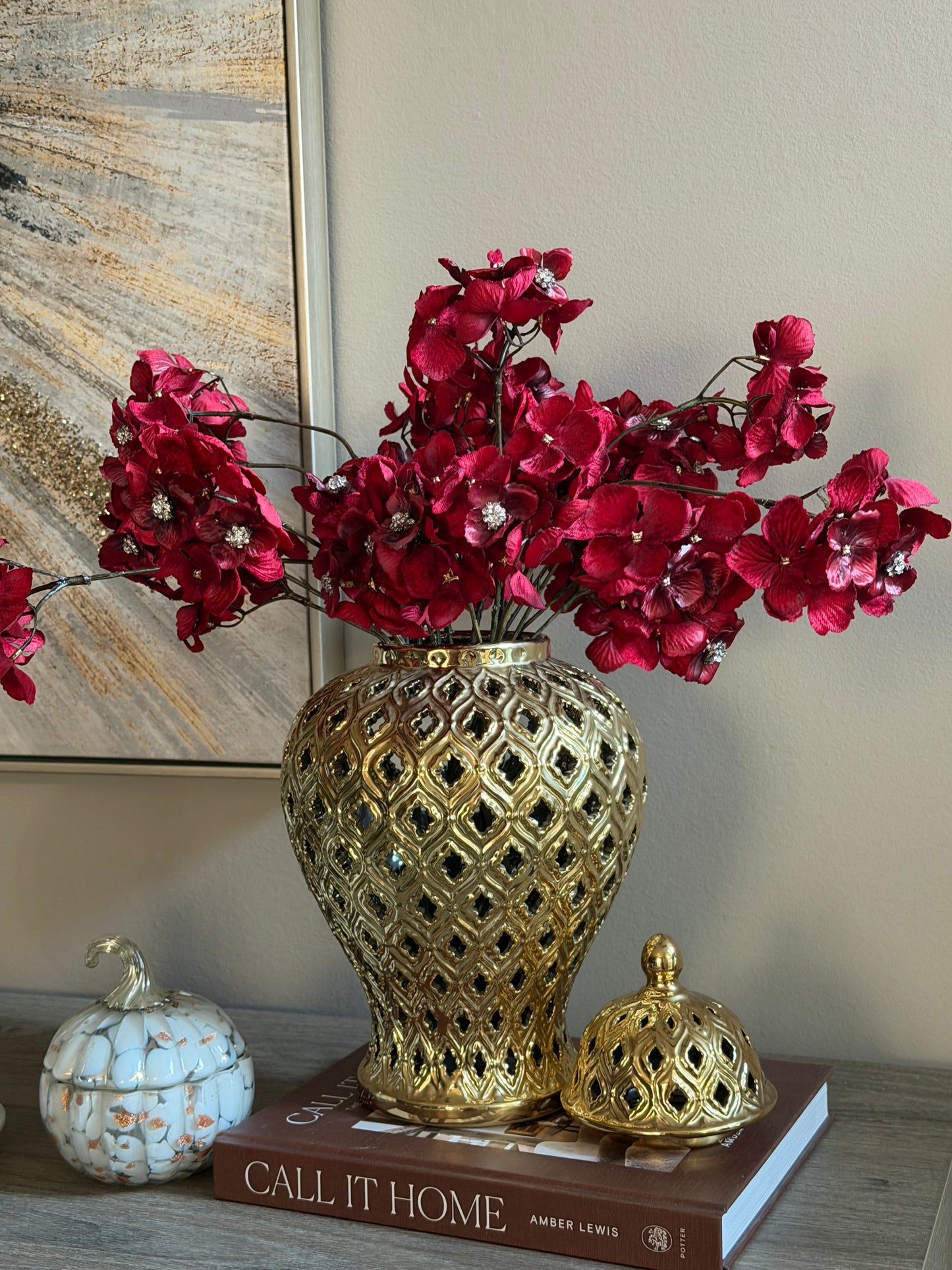 Set Of 3 Hydrangea Red Burgundy.