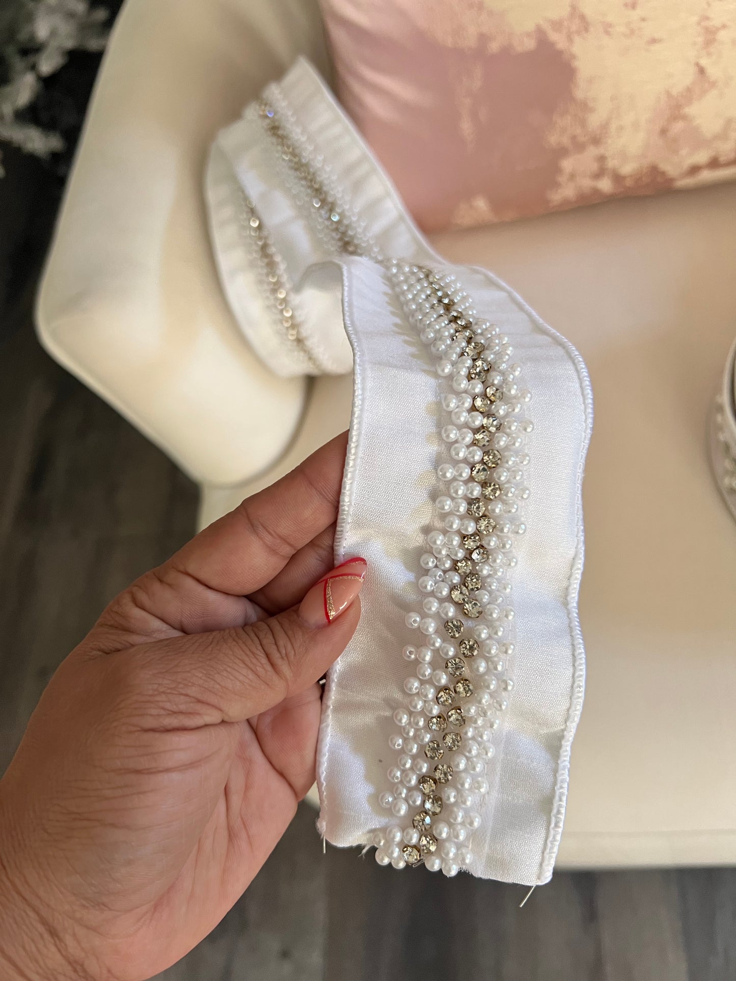 White Beaded Christmas Ribbon