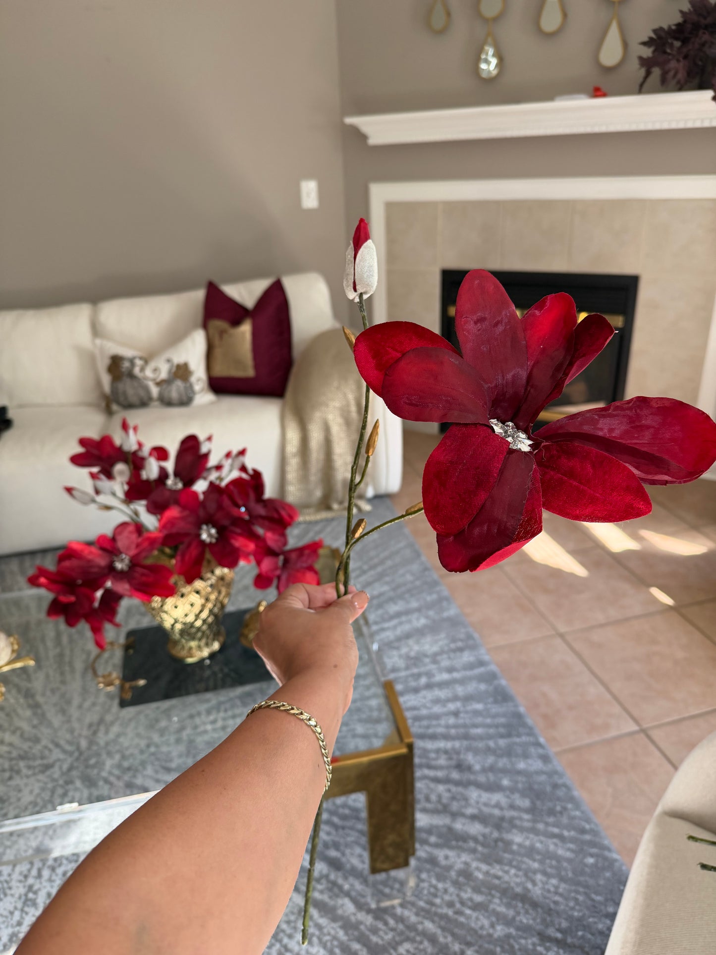 Diamond Velvet Magnolia Burgundy Set of 3.