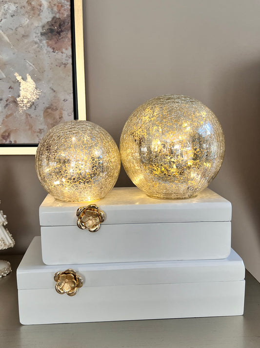 Set Of two Mercury Glass Lighted ball