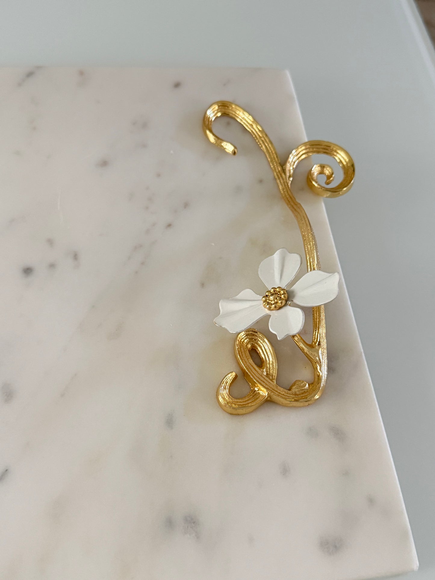 Marble Tray With Gold Handle And Flower Design .