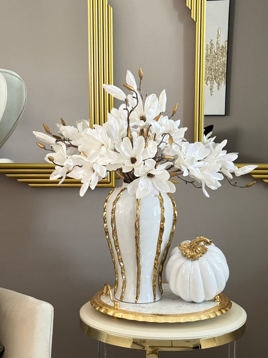 Set of 3 Velvet  Magnolia Spray White Whit Brown Stem