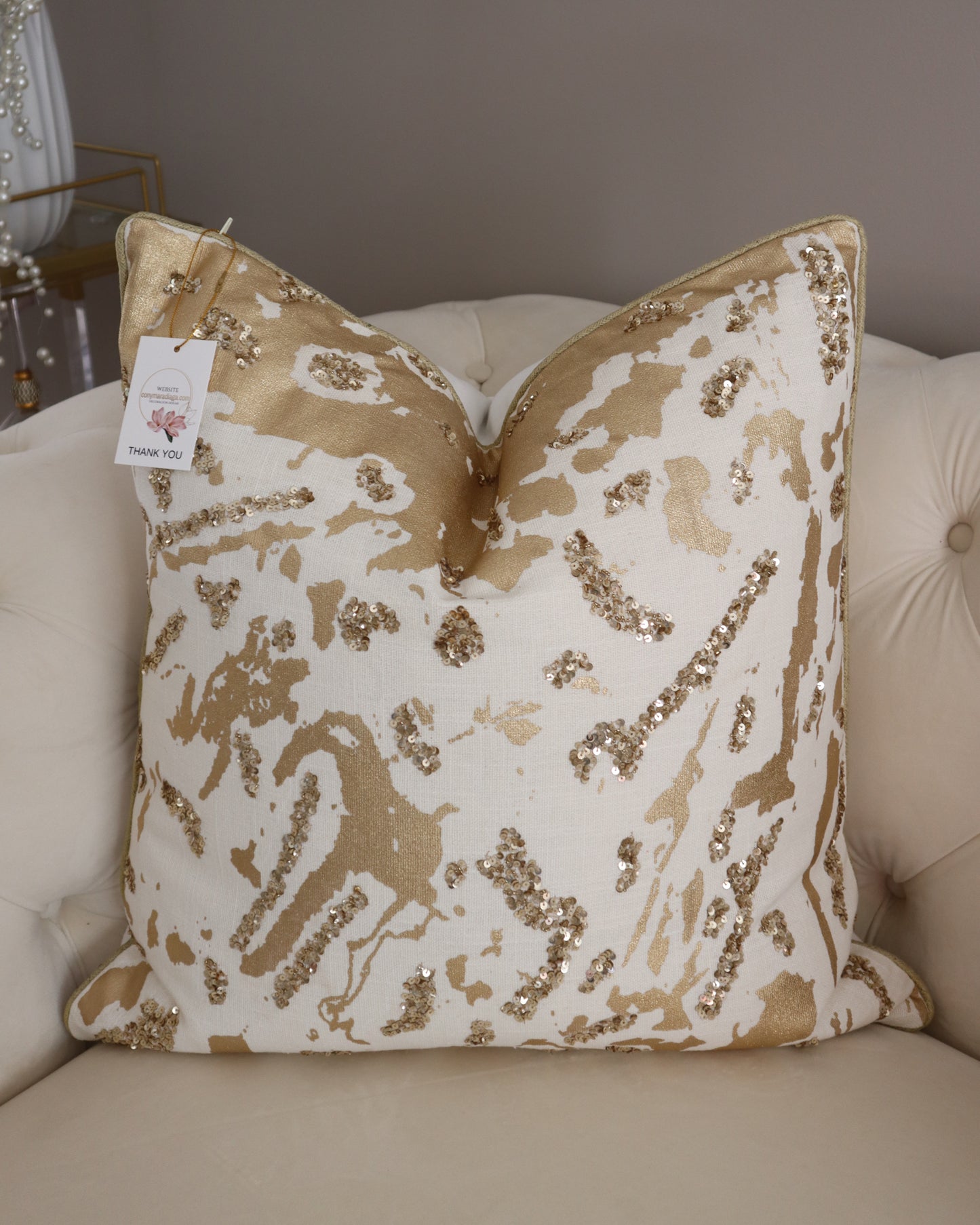 Ivory And Gold Foil Pillow