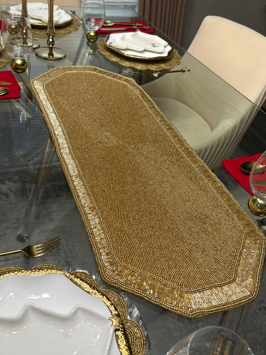 Beaded Gold Table Runner