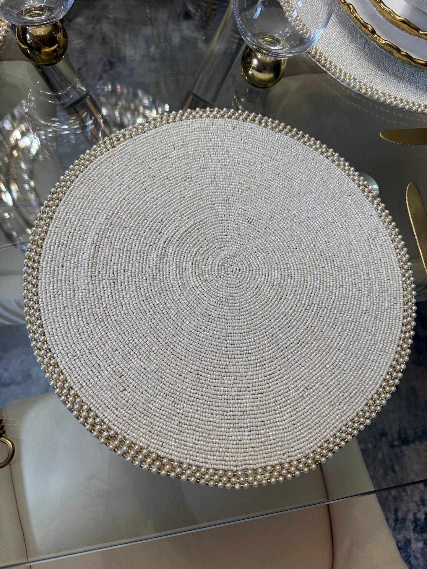 White Beaded Placemat Set Of 6