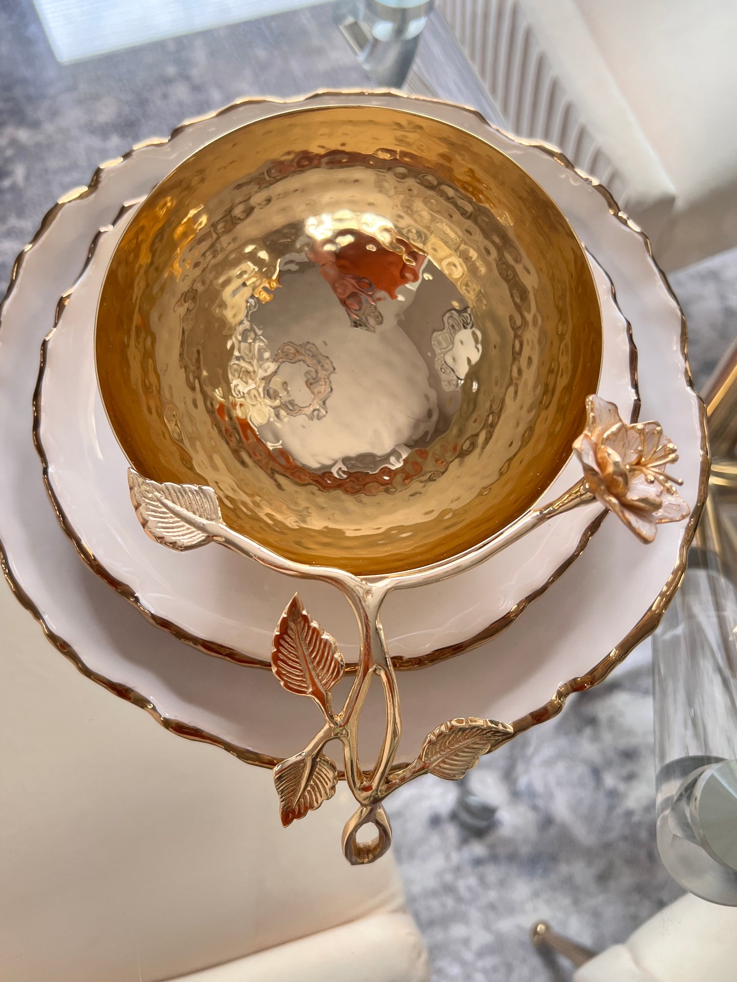 Glass dish gold flowers Desing handle (2) styles)