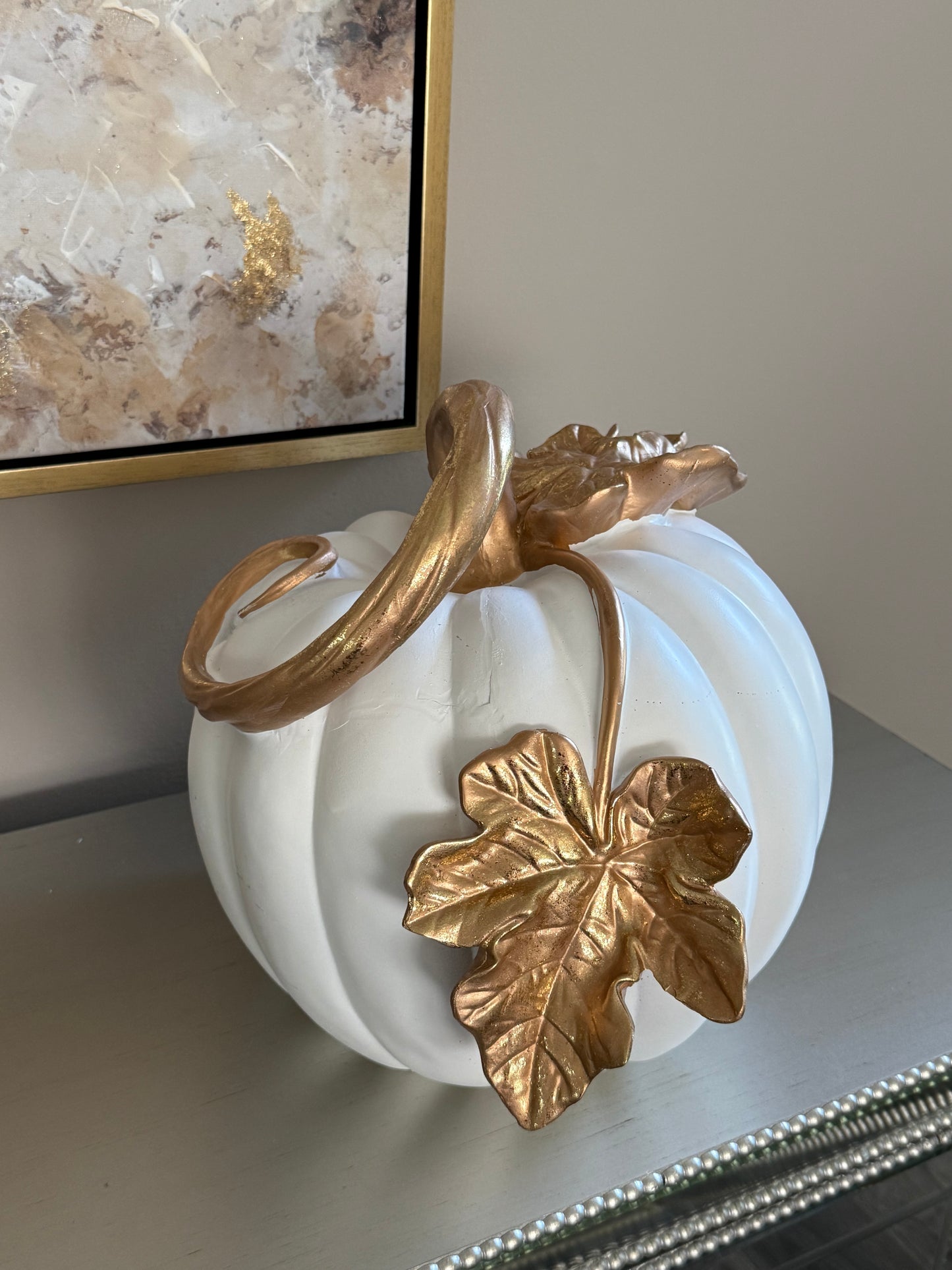 White And Gold Leaf 🍁 Pumpkin Large .