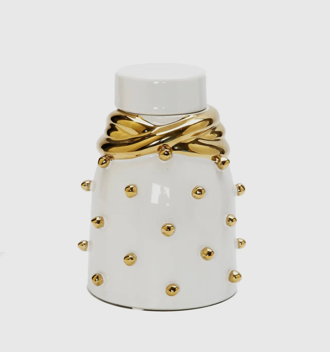 White Ceramic Jar Whit Gold Elegant Detail and Studded(3 sizes)