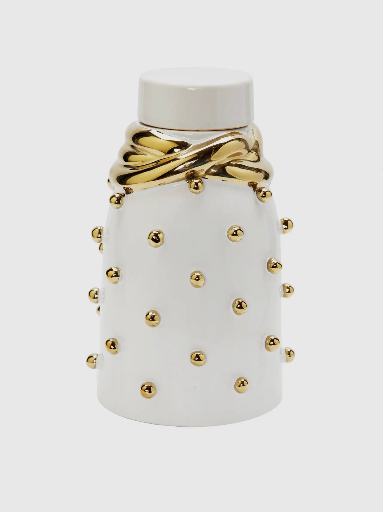 White Ceramic Jar Whit Gold Elegant Detail and Studded(3 sizes)