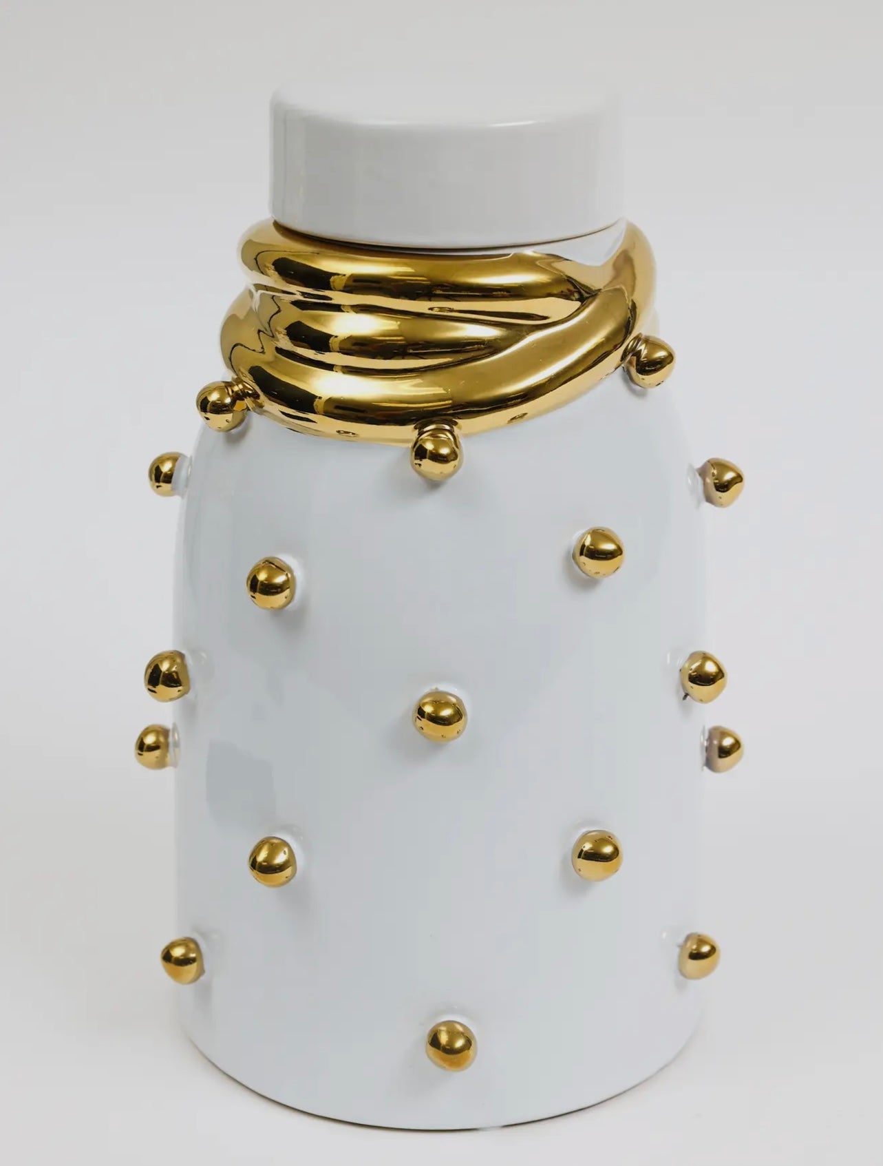 White Ceramic Jar Whit Gold Elegant Detail and Studded(3 sizes)