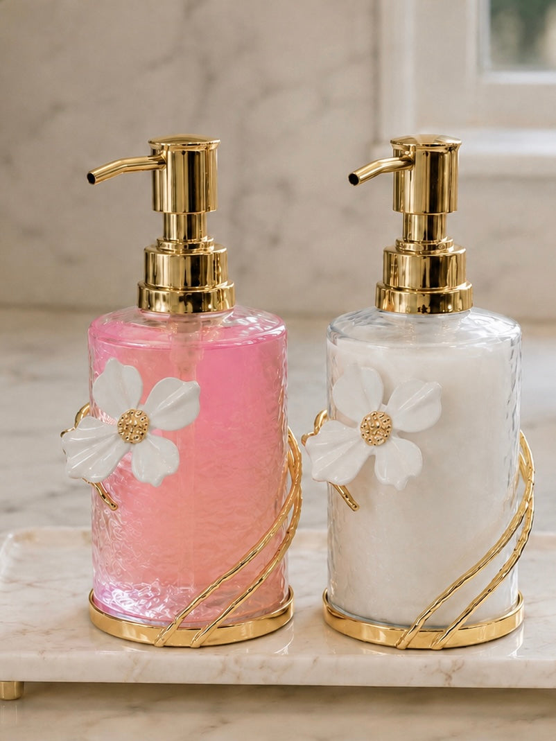Set Of Two Glass Soap Dispensers