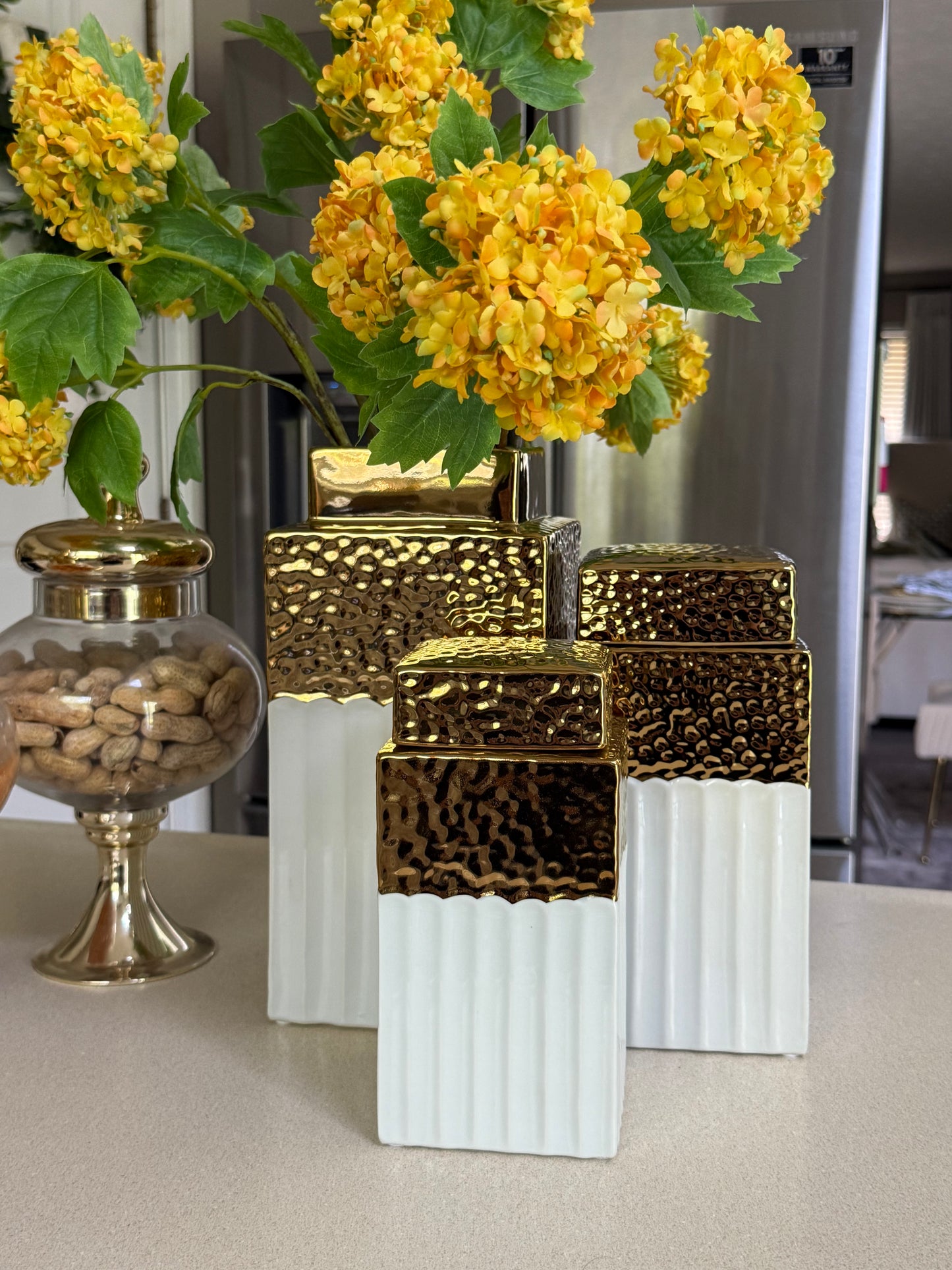 Gold and White Vase With Lead.