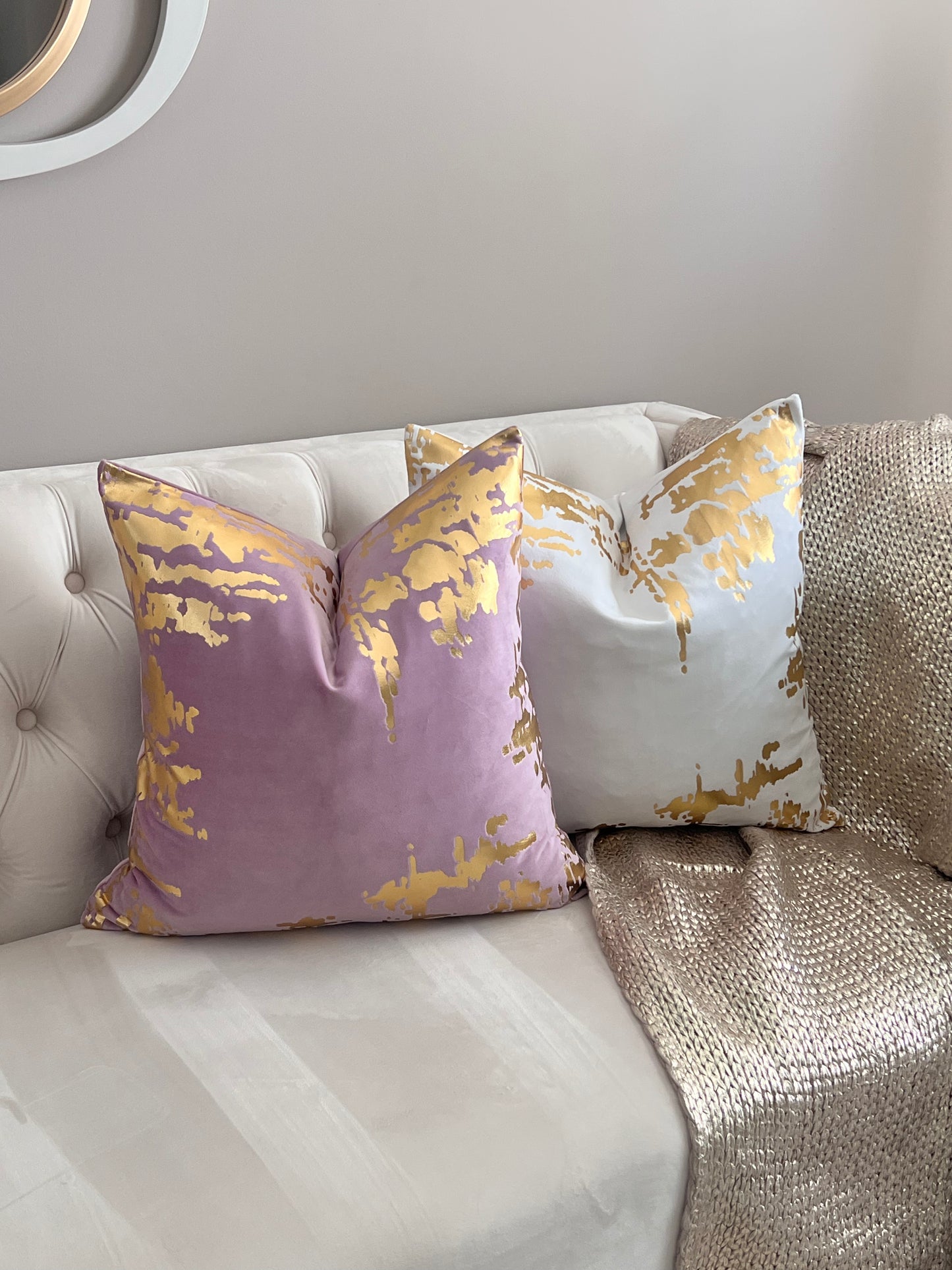 Lilac and gold foil design pillow cover