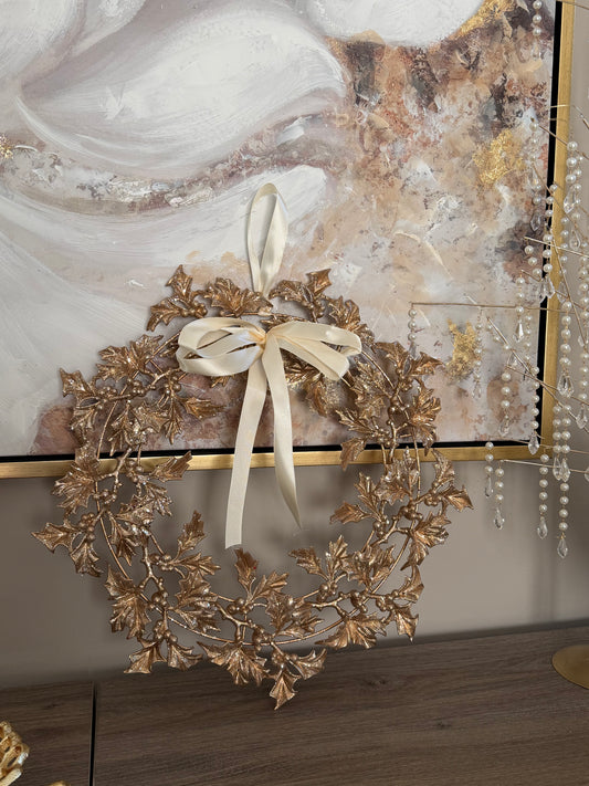 17” Gold Holly Wreath