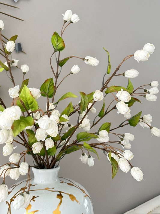 Beige and green sage floral stems set of 3.