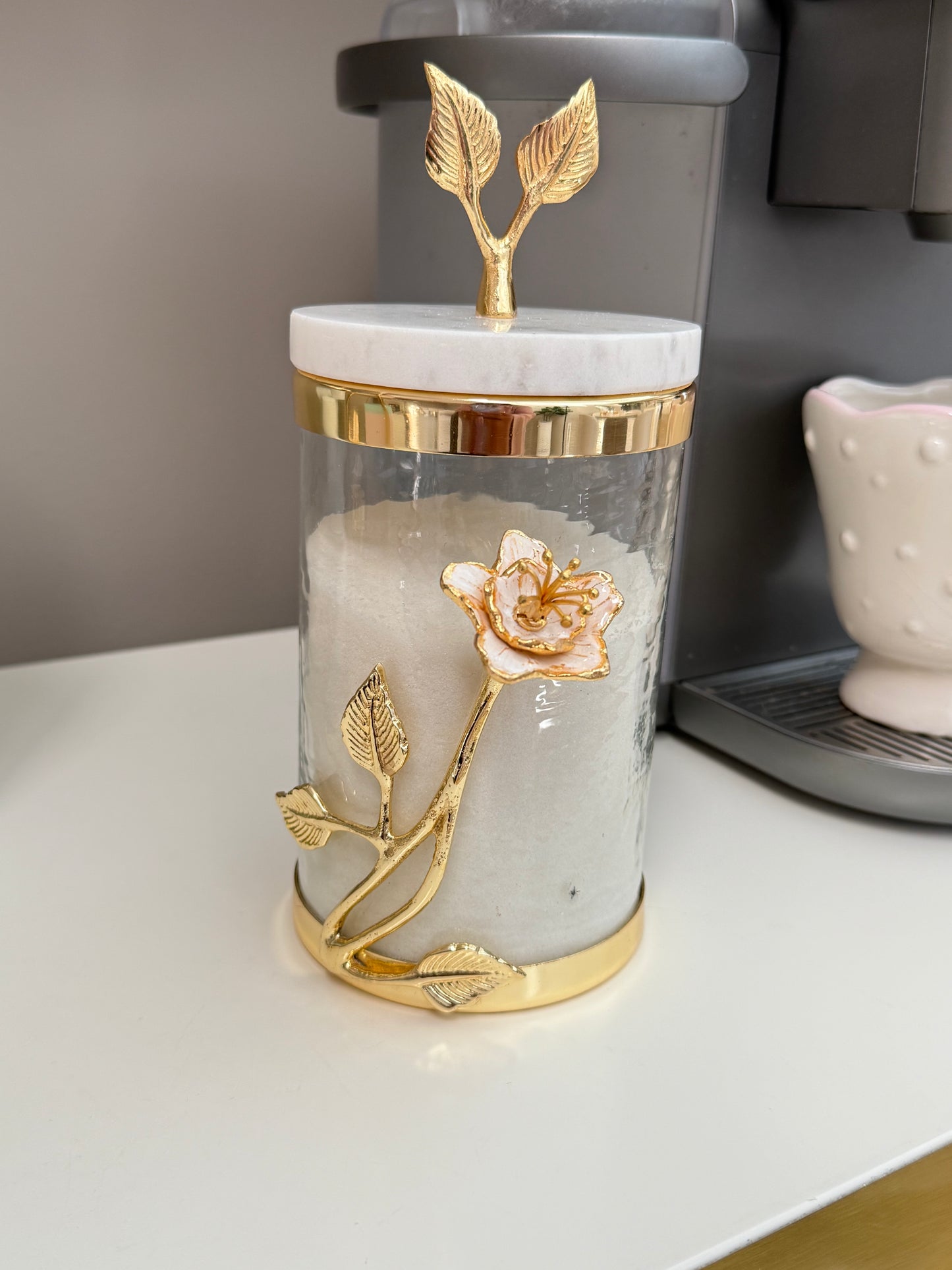 Glass Canisters With Gold Leaf Design.(2 sizes available)