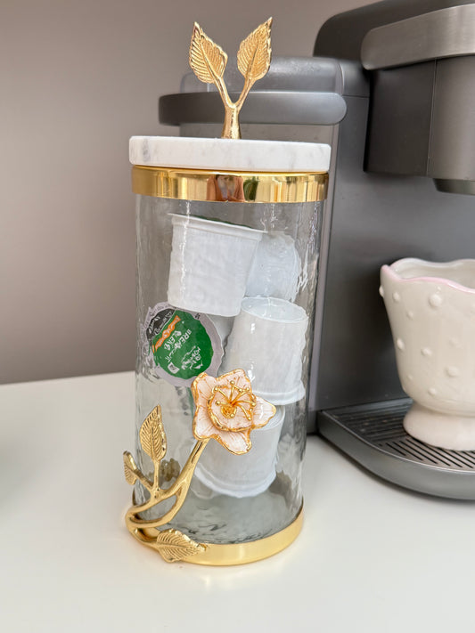 Glass Canisters With Gold Leaf Design.(2 sizes available)