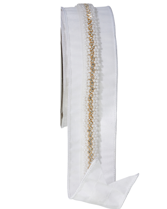 White Beaded Christmas Ribbon