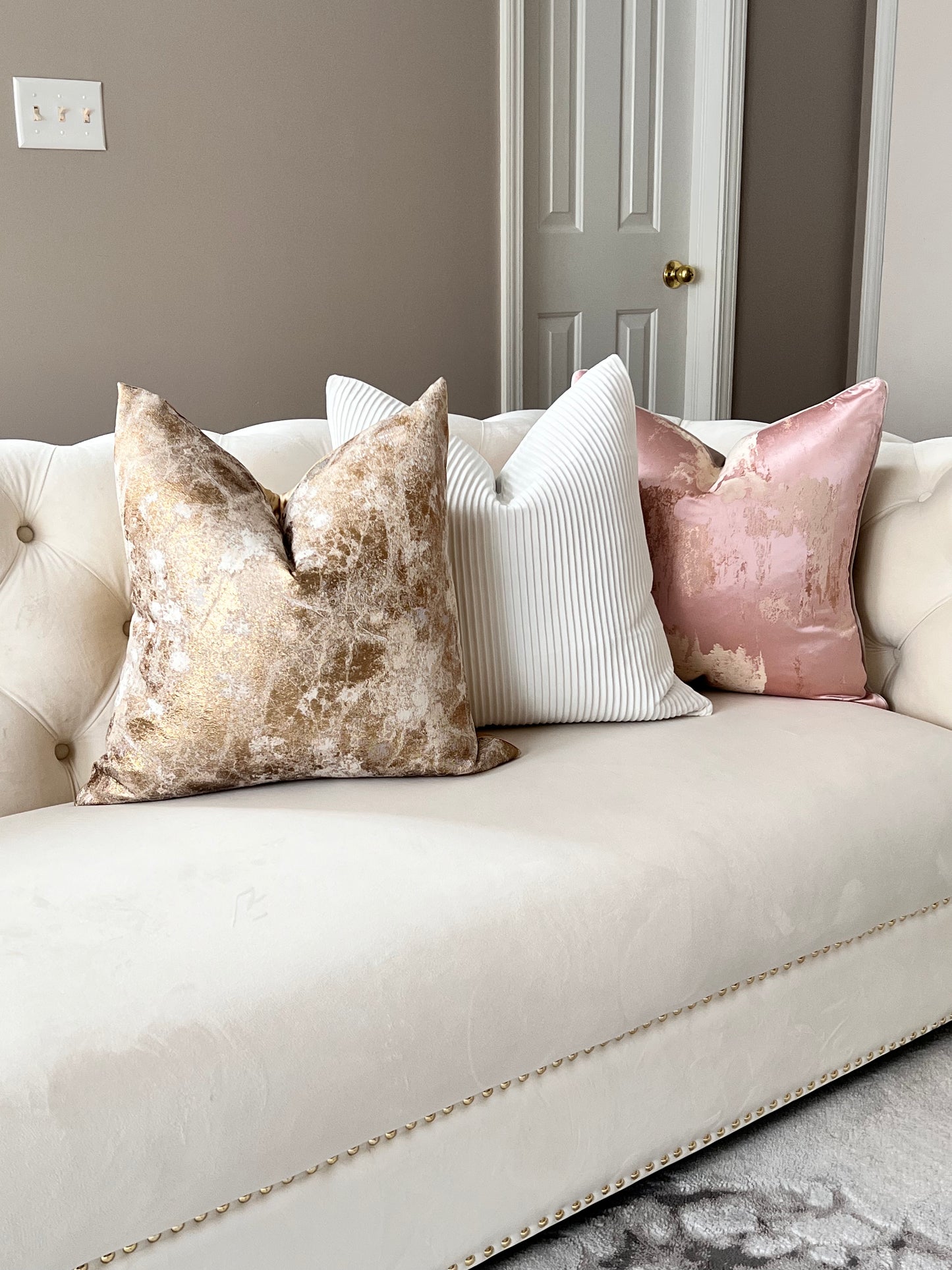 White velvet pillow cover