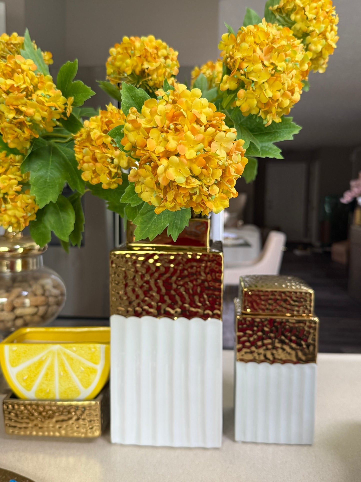Gold and White Vase With Lead.
