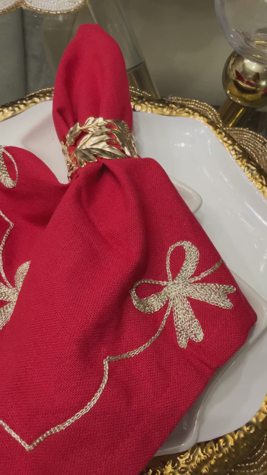 Set Of 6 Bow Red Napkins